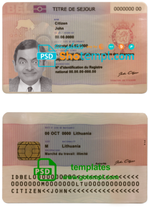 Belgium permanent residence card template in PSD format, fully editable
