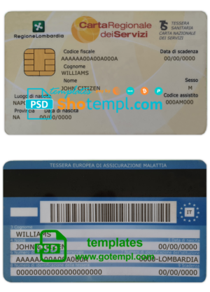 Italy health insurance card (Tessera sanitaria) template in PSD format, fully editable