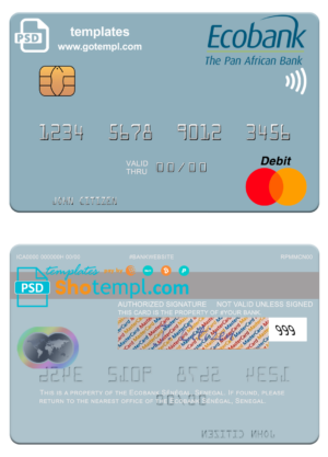 Senegal Ecobank mastercard fully editable template in PSD format