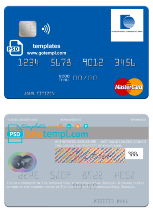 Senegal The International Commercial Bank mastercard fully editable template in PSD format