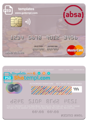 Seychelles Absa Bank mastercard fully editable template in PSD format