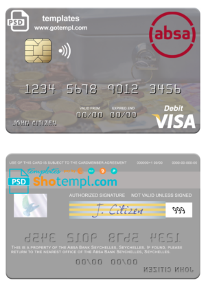 Seychelles Absa Bank visa card fully editable template in PSD format