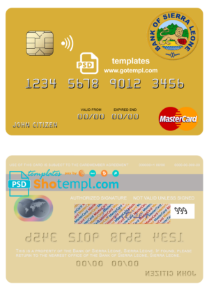 Sierra Leone Bank of Sierra Leone mastercard fully editable template in PSD format