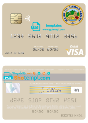 Sierra Leone Bank of Sierra Leone visa card fully editable template in PSD format