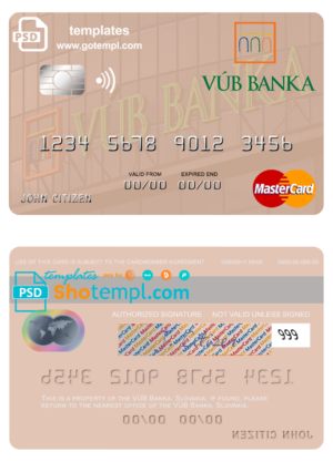 Slovakia VÚB Banka mastercard fully editable template in PSD format