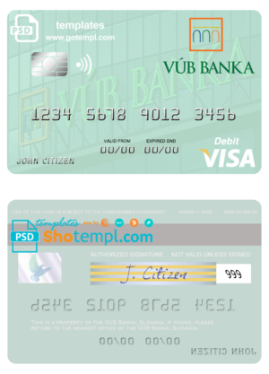 Slovakia VÚB Banka visa card fully editable template in PSD format