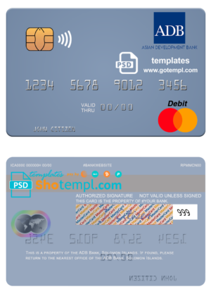 Solomon Islands ADB Bank mastercard fully editable template in PSD format