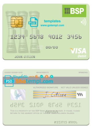 Solomon Islands BSP Bank visa card fully editable template in PSD format