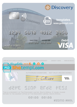 South Afrcia Discovery Limited visa card fully editable template in PSD format