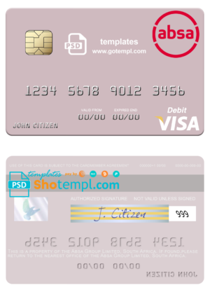 South Africa Absa Group Limited visa card fully editable template in PSD format
