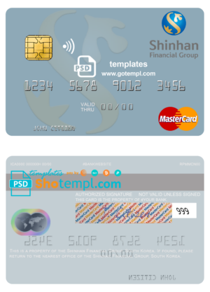 South Korea Shinhan Financial Group mastercard fully editable template in PSD format