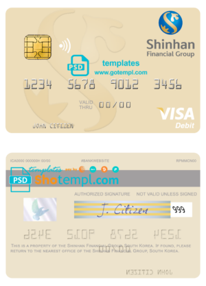 South Korea Shinhan Financial Group visa card fully editable template in PSD format