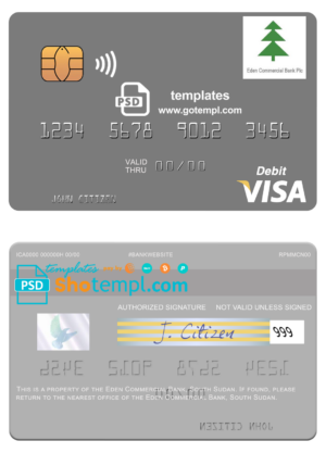 South Sudan Eden Commercial Bank visa card fully editable template in PSD format