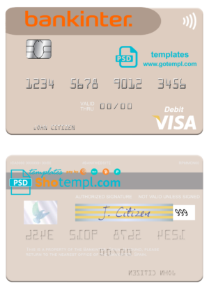 Spain Bankinter visa card fully editable template in PSD format