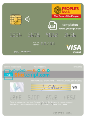 Sri Lanka People’s Bank visa card fully editable template in PSD format