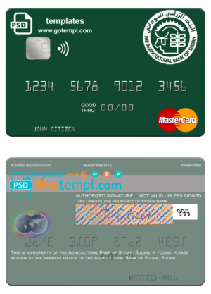 Sudan The Agricultural Bank mastercard fully editable template in PSD format