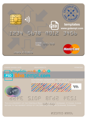 Suriname Centrale Bank mastercard fully editable template in PSD format