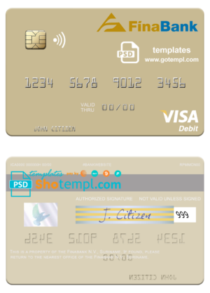 Suriname Finabank N.V. visa card fully editable template in PSD format