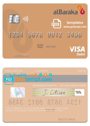 Syria Al Baraka Bank visa card fully editable template in PSD format