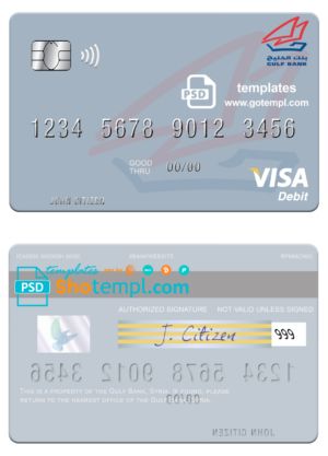 Syria Gulf Bank visa card fully editable template in PSD format