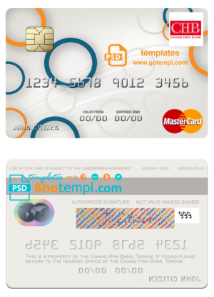 Taiwan Chang Hwa Bank mastercard fully editable template in PSD format