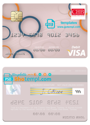 Taiwan Chang Hwa Bank visa card fully editable template in PSD format