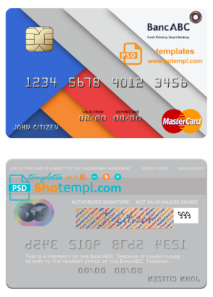 Tanzania ABC bank mastercard fully editable template in PSD format