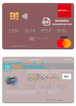 Thailand Calyon Bank mastercard fully editable template in PSD format