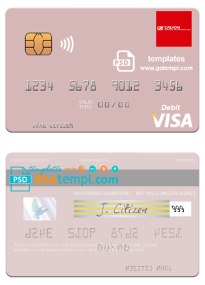 Thailand Calyon Bank visa card fully editable template in PSD format