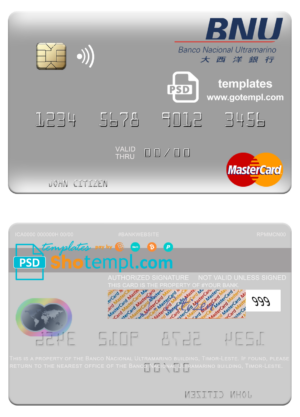 Timor-Leste Banco Nacional Ultramarino building mastercard fully editable template in PSD format