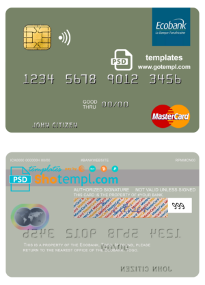Togo Ecobank mastercard fully editable template in PSD format