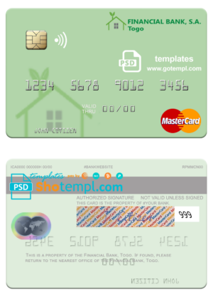 Togo Financial Bank mastercard fully editable template in PSD format