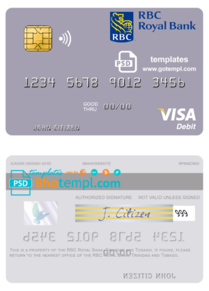 Trinidad and Tobago RBC Royal Bank visa card fully editable template in PSD format