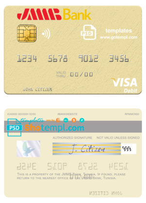 Tunisia JMMB Bank visa card fully editable template in PSD format