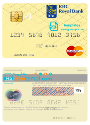Tunisia RBC Royal Bank mastercard fully editable template in PSD format