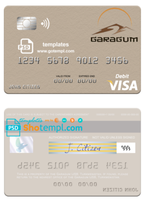 Turkmenistan Garagum IJSB visa card fully editable template in PSD format