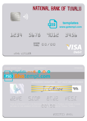 Tuvalu National Bank of Tuvalu visa card fully editable template in PSD format