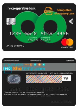 United kingdom The co-operative bank mastercard fully editable template in PSD format