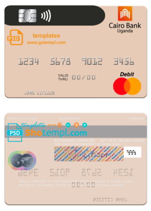 Uganda Cairo Bank Uganda mastercard fully editable template in PSD format