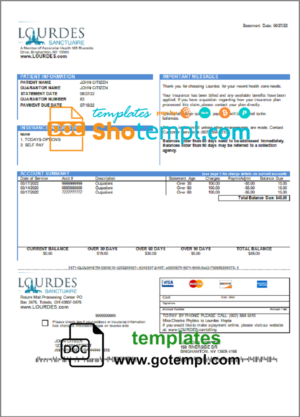 USA Lourdes utility bill template in Word and PDF format