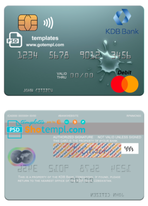 Uzbekistan KDB Bank mastercard fully editable template in PSD format