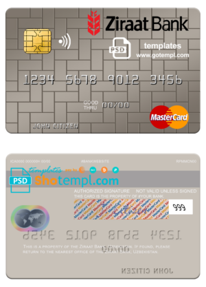 Uzbekistan Ziraat Bank mastercard fully editable template in PSD format