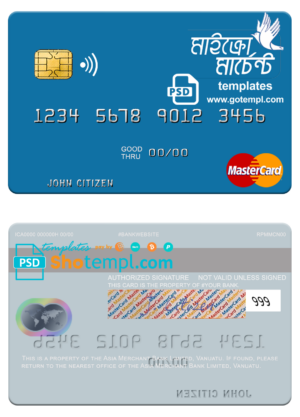 Vanuatu Asia Merchant Bank Limited mastercard fully editable template in PSD format
