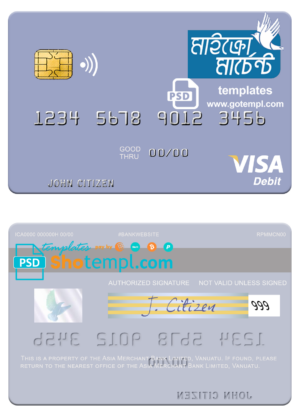 Vanuatu Asia Merchant Bank Limited visa card fully editable template in PSD format