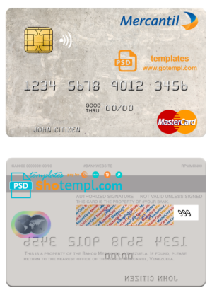 Venezuela Banco Mercantil mastercard fully editable template in PSD format