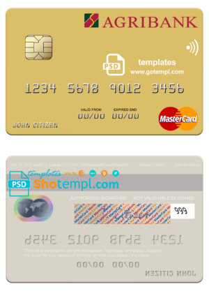 Vietnam Agribank mastercard fully editable template in PSD format