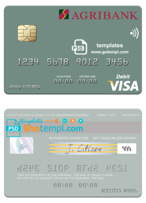 Vietnam Agribank visa card fully editable template in PSD format