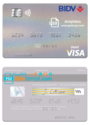 Vietnam BIDV visa card fully editable template in PSD format