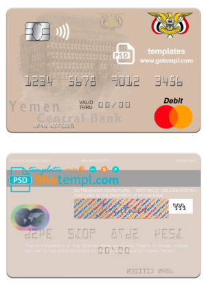 Yemen Central Bank of Yemen mastercard fully editable template in PSD format