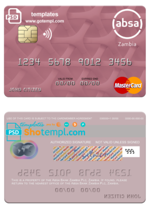 Zambia Absa Bank Zambia Plc mastercard fully editable template in PSD format